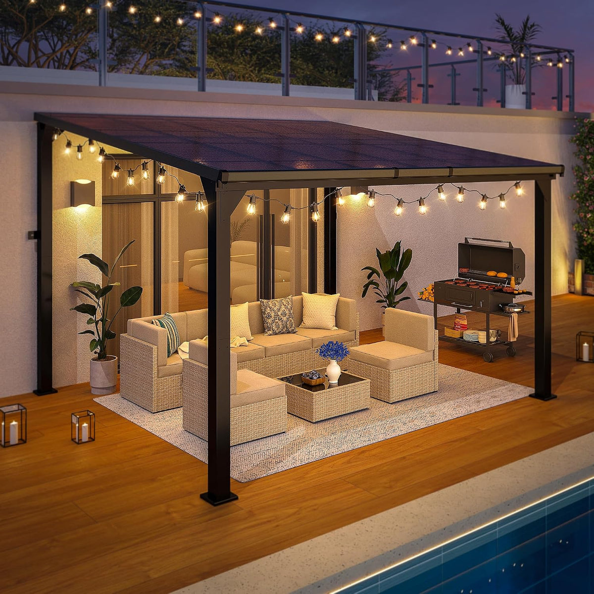 10×12FT Wall‑Mounted Hardtop Lean‑to Pergola