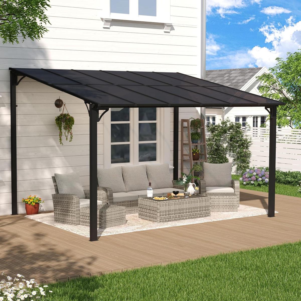 10'×12' Outdoor Lean‑to Gazebo Pergola